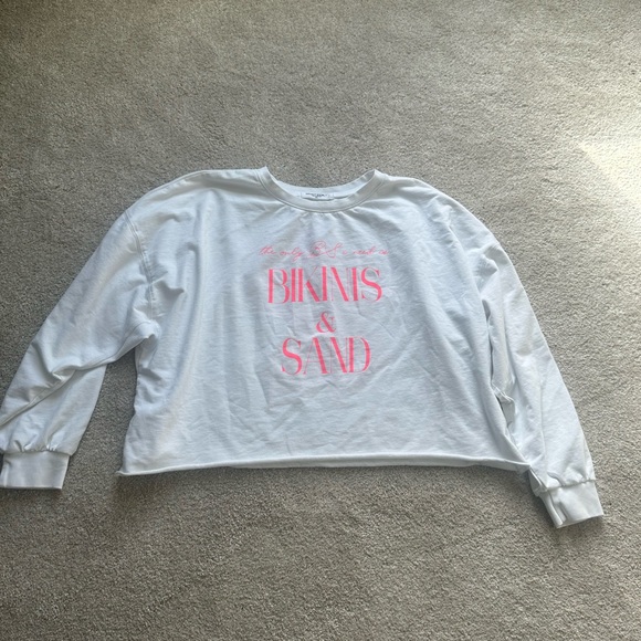 Project Social T Tops - Project Social T White and Pink Graphic Sweatshirt